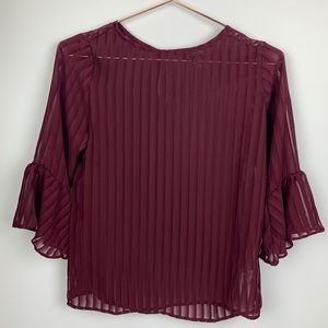 The‎ Limited Bell Sleeve Striped Sheer Top Maroon